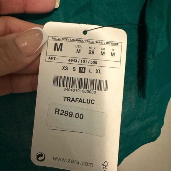 Zara Green Long Sleeve Buttoned Tunic with Mandarin Collar Size Médium NWT - Picture 7 of 9